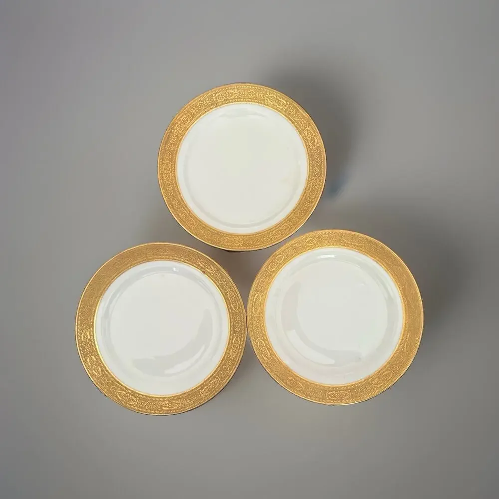 3 Antique Tressemanes & Vogt Limoges France Gold Band Bread Plates 6” Wide EUC